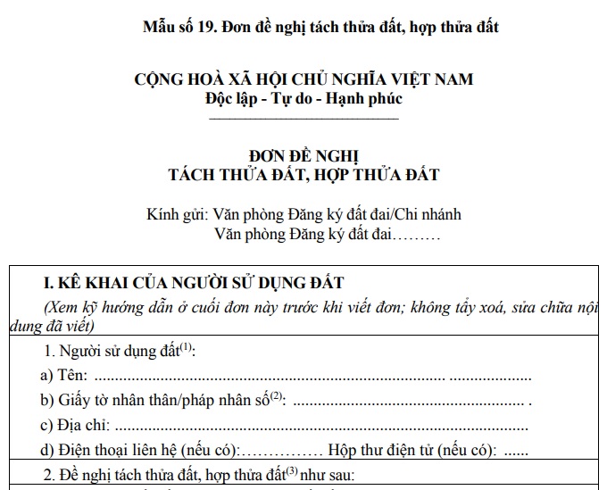 Mẫu đơn đề nghị tách thửa đất hợp thửa đất tỉnh Lai Châu năm 2026