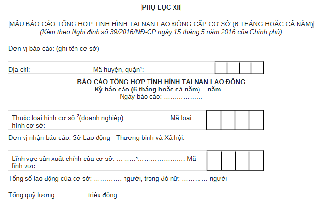Mẫu báo cáo tình hình tai nạn lao động 6 tháng đầu năm 2026