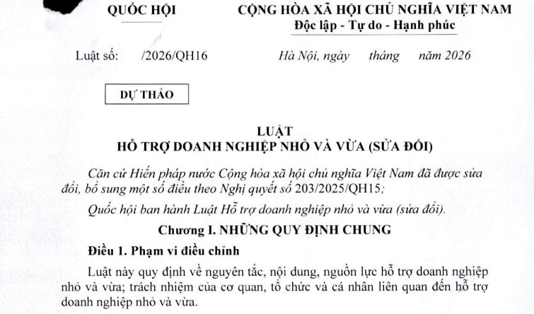Dự thảo sửa đổi Luật Hỗ Hỗ trợ doanh nghiệp nhỏ và vừa mới nhất 2026