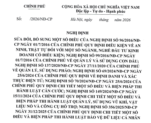 Đã có Dự thảo Nghị định sửa đổi 10 Nghị định về An ninh trật tự