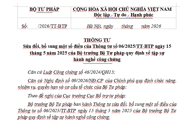 Dự thảo Thông tư sửa đổi Thông tư về tập sự hành nghề công chứng
