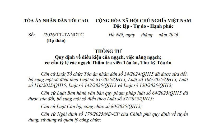 Đã có dự thảo Thông tư về điều kiện của ngạch Thư ký Tòa án