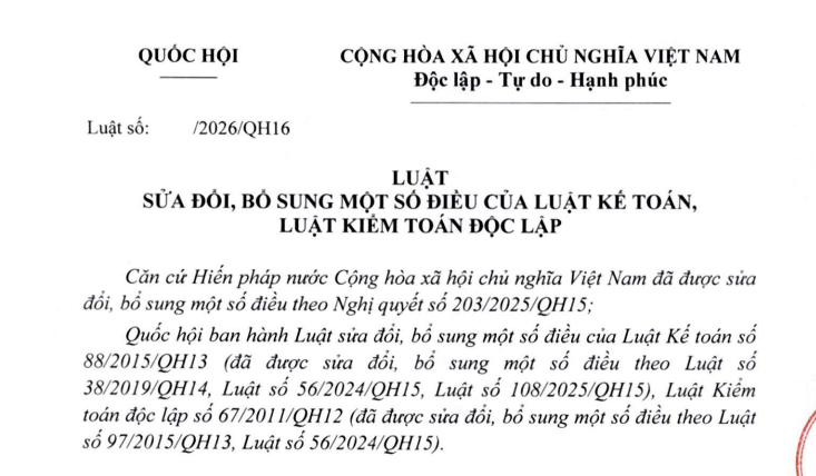 Dự thảo Luật sửa đổi Luật Kế toán, Luật Kiểm toán độc lập