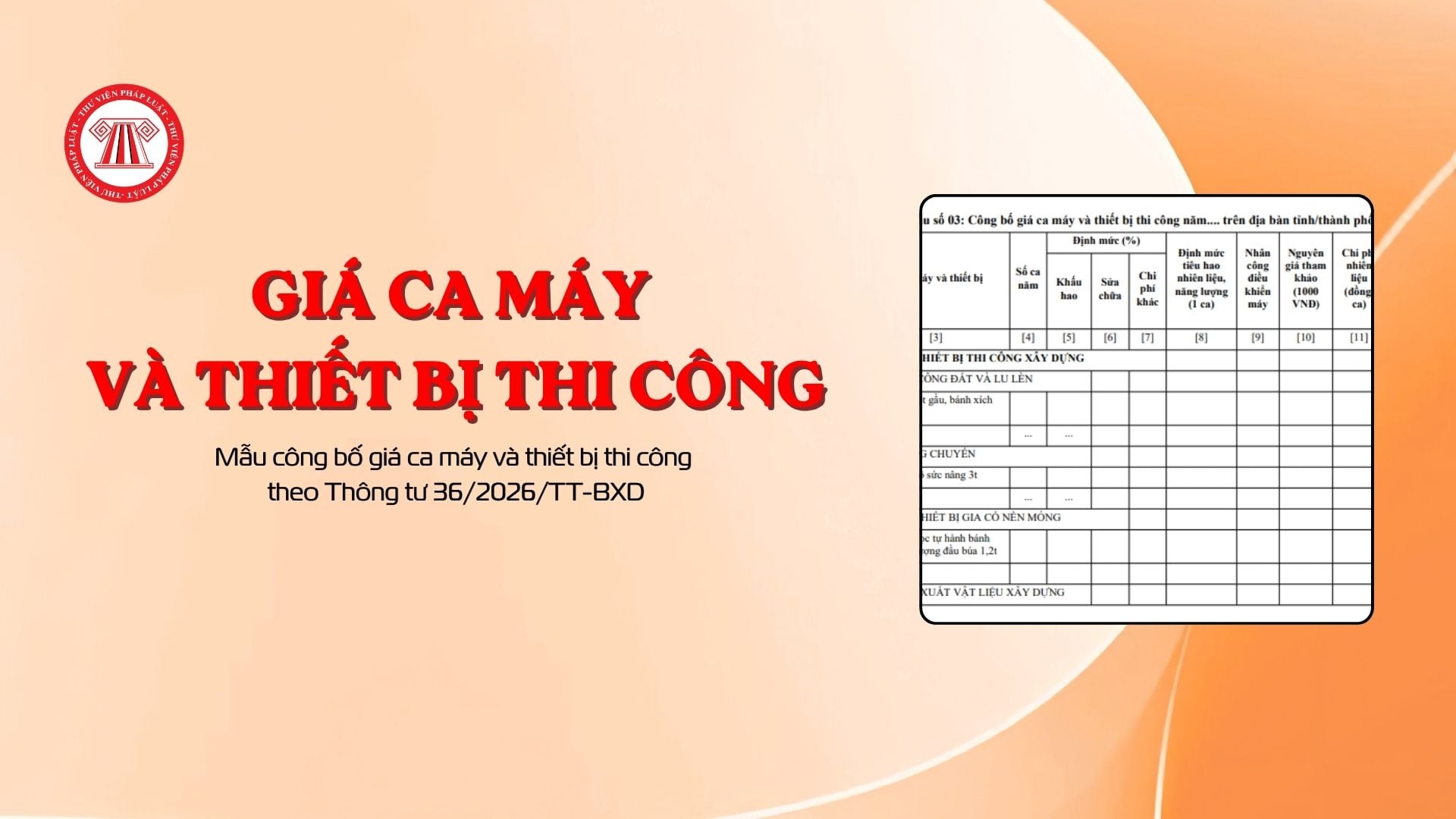 Mẫu công bố giá ca máy và thiết bị thi công theo Thông tư 36/2026/TT-BXD
