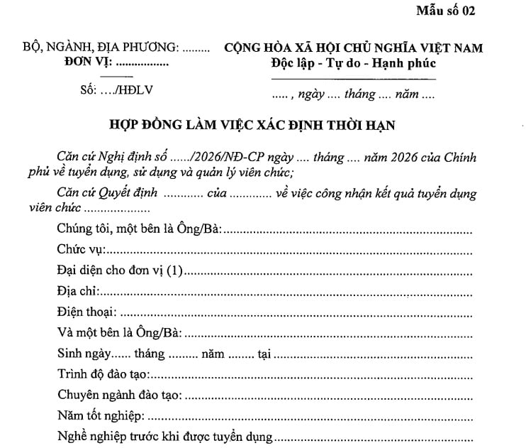 02 mẫu hợp đồng làm việc xác định thời hạn đối với viên chức năm 2026