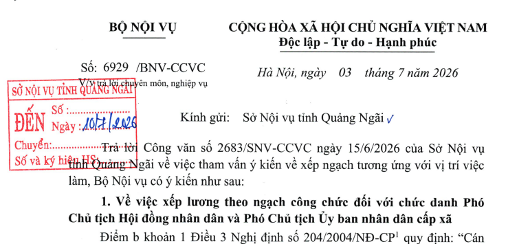 Đã có Công văn 6929/BNV-CCVC về xếp ngạch tương ứng với vị trí việc làm