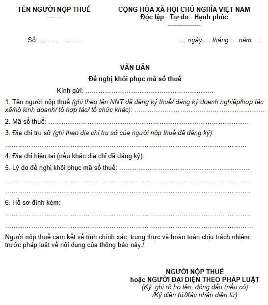 Mẫu số 24/ĐKT mẫu văn bản đề nghị chấm dứt hiệu lực mã số thuế theo Thông tư 90