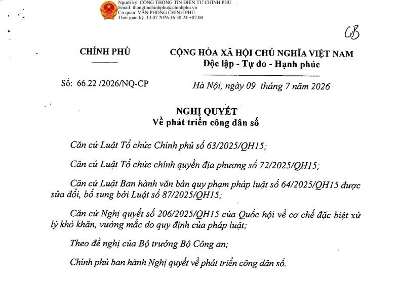 Đã có Nghị quyết 66.22/2026/NQ-CP về phát triển công dân số 