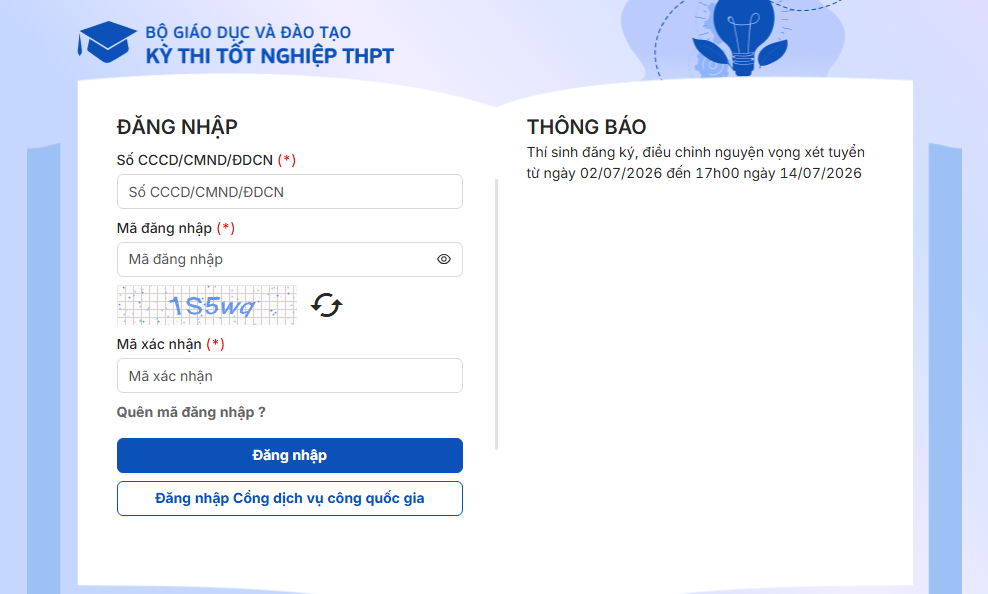 Link nộp lệ phí đăng ký xét tuyển đại học năm 2026