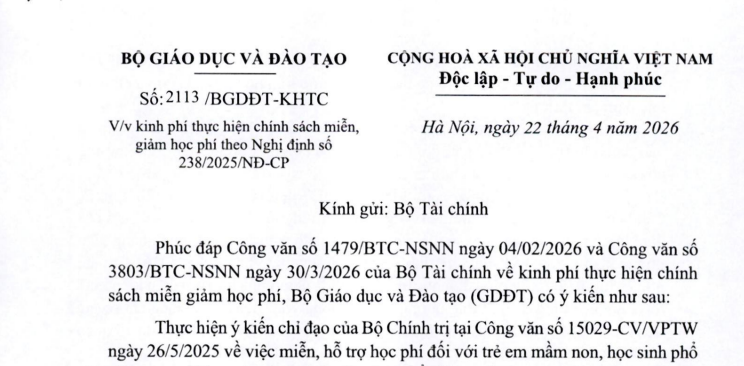 Toàn văn Công văn 2113/BGDĐT-KHTC về kinh phí thực hiện chính sách miễn, giảm học phí