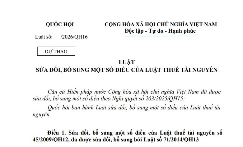 Đã có dự thảo Luật sửa đổi Luật Thuế tài nguyên