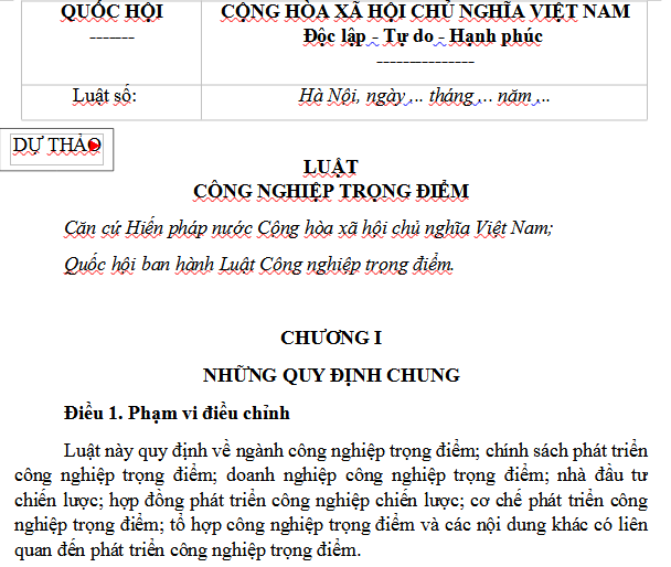 Dự thảo Luật Công nghiệp trọng điểm năm 2026 [Bản cập nhật mới]