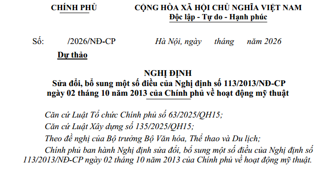 Dự thảo Nghị định sửa đổi Nghị định về hoạt động mỹ thuật