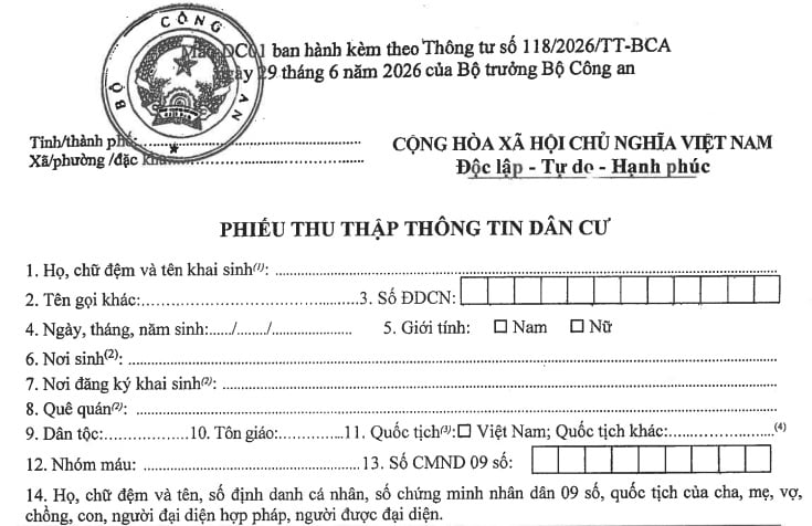 Mẫu DC01 Phiếu thu thập thông tin dân cư theo Thông tư 118 mới nhất
