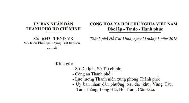 Công văn 6543: Triển khai lực lượng Trật tự viên du lịch tại TPHCM