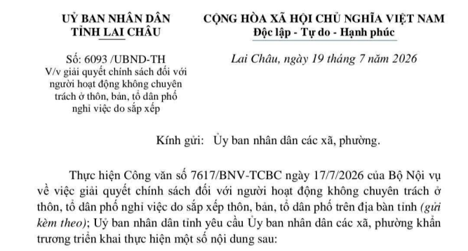 Công văn 6093 giải quyết chính sách với cán bộ không chuyên trách thôn tại Lai Châu