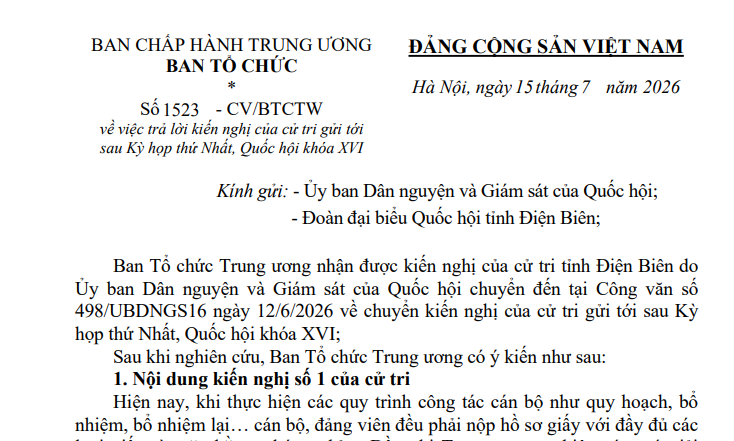 Công văn 1523-CV/BTCTW chế độ phụ cấp 30% đối với cán bộ công chức cơ quan đảng