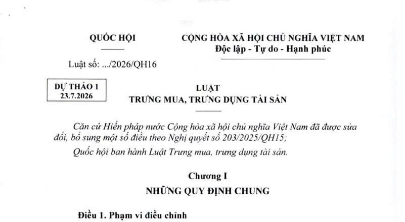 Đã có dự thảo Luật Trưng mua trưng dụng tài sản (sửa đổi)