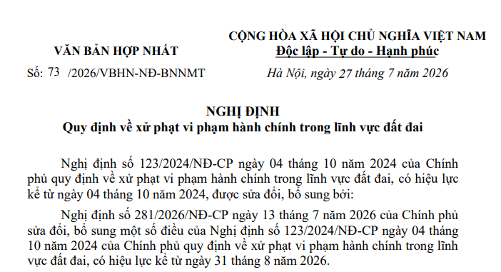 VBHN Nghị định xử phạt vi phạm hành chính lĩnh vực đất đai
