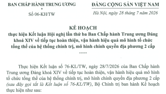 Đã có Kế hoạch 06-KH/TW tiếp tục sắp xếp tổ chức bộ máy bên trong ra sao
