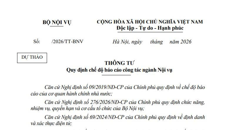 Dự thảo Thông tư quy định chế độ báo cáo công tác ngành Nội vụ ra sao? 