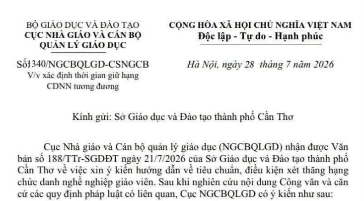 Công văn 1340 xác định thời gian giữ hạng CDNN tương đương với giáo viên