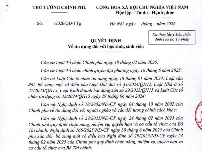 Dự thảo Quyết định về tín dụng đối với học sinh sinh viên chi tiết thế nào?