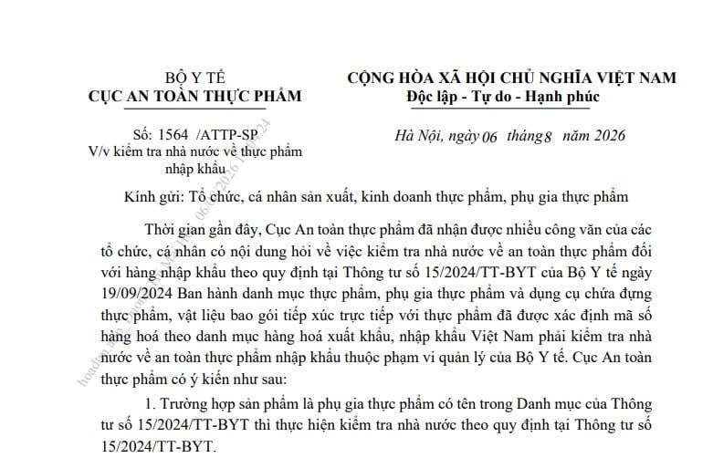 Công văn 1564/ATTP-SP kiểm tra nhà nước về thực phẩm nhập khẩu ra sao? 