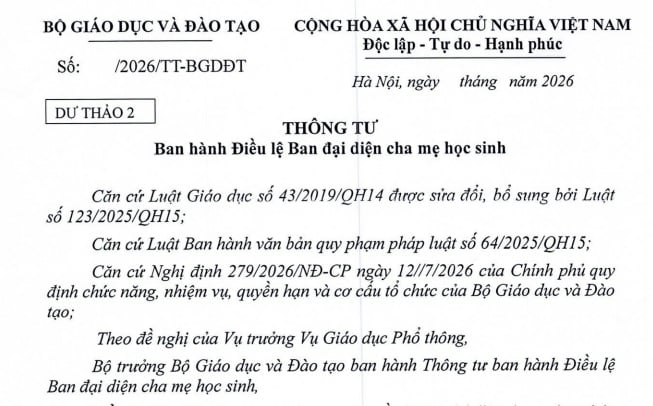 Dự thảo Thông tư về Điều lệ Ban đại diện cha mẹ học sinh (Dự thảo 2) có nội dung gì?