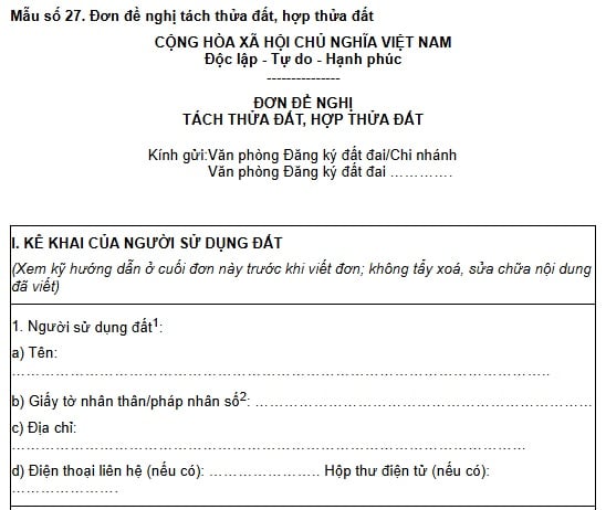 Mẫu đơn đề nghị tách thửa đất hợp thửa đất tại Hải Phòng năm 2026 là mẫu nào?