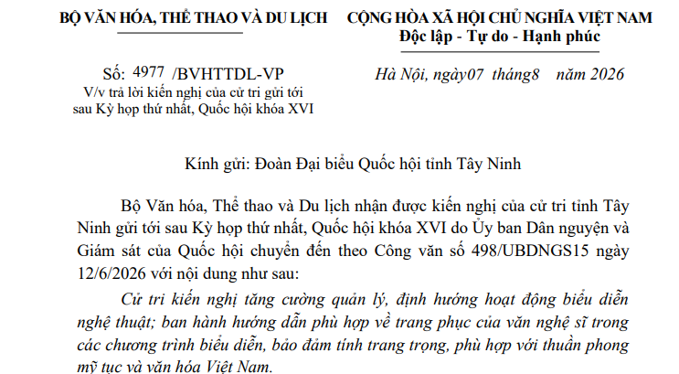 Công văn 4977/BVHTTDL-VP: Trang phục biểu diễn của nghệ sĩ được quy định thế nào?