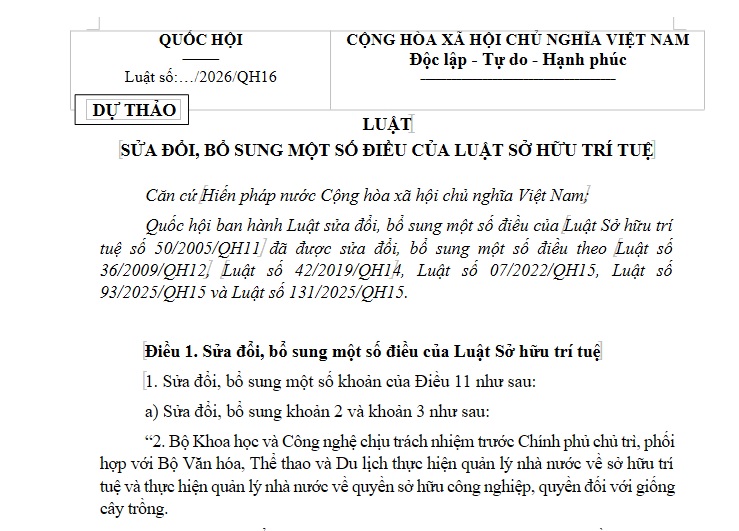Dự thảo Luật sửa đổi Luật Sở hữu trí tuệ năm 2026 có nội dung gì?