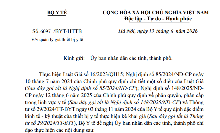 Công văn 6097/BYT-HTTB: Tổ chức kinh doanh thiết bị y tế nào sẽ bị thanh tra, kiểm tra? 
