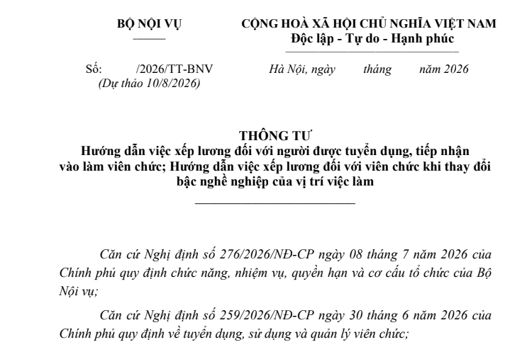 Dự thảo thông tư hướng dẫn xếp lương viên chức khi được tuyển dụng, chuyển ngạch viên chức ra sao?
