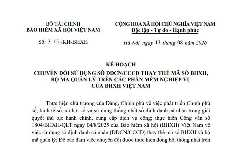 Kế hoạch 3115/KH-BHXH sử dụng số định danh cá nhân thay thế mã số BHXH ra sao?