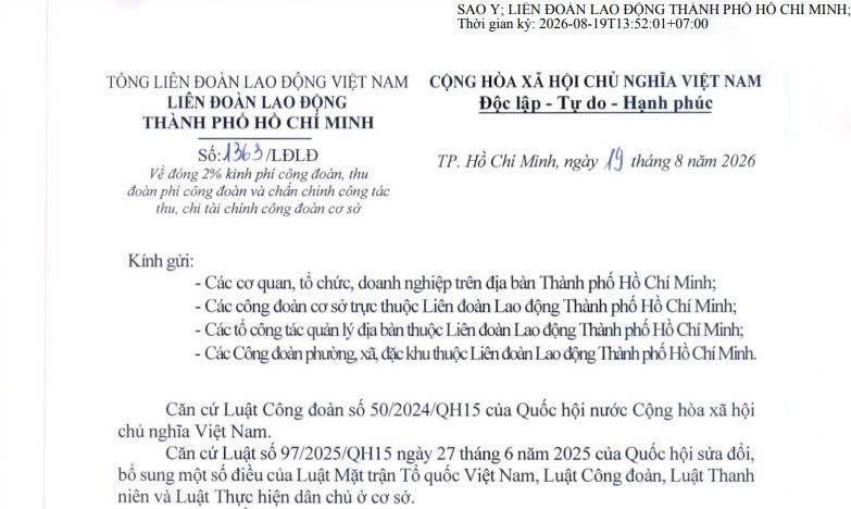 Công văn 1363 hướng dẫn đóng 2% kinh phí công đoàn và thu đoàn phí công đoàn tại TPHCM