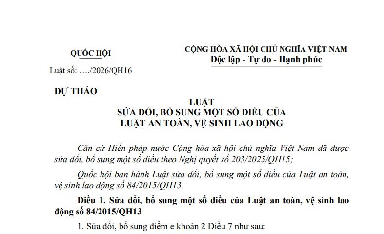 Dự thảo Luật sửa đổi Luật An toàn vệ sinh lao động 