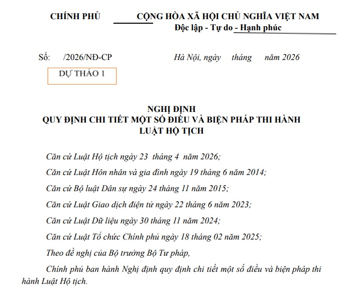 Dự thảo Nghị định hướng dẫn Luật Hộ tịch 2026 có nội dung gì?