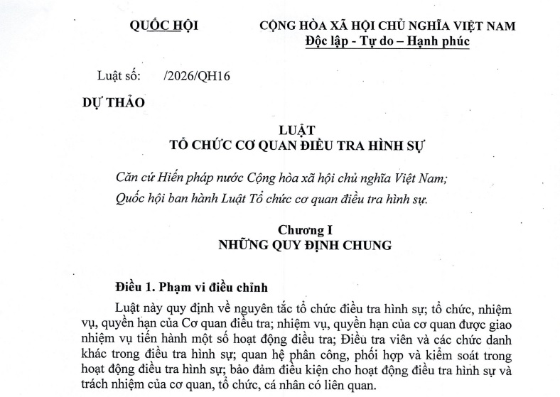 Dự thảo Luật Tổ chức cơ quan điều tra hình sự năm 2026 có nội dung gì?