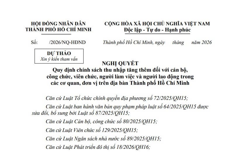 Dự thảo Nghị quyết thu nhập tăng thêm với công chức viên chức tại TPHCM 