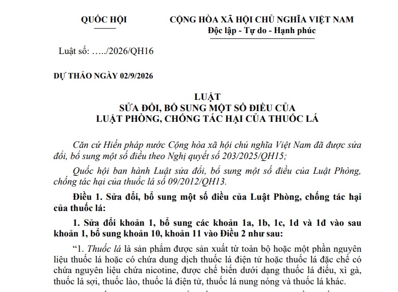 Dự thảo Luật sửa đổi Luật Phòng chống tác hại của thuốc lá có nội dung gì?