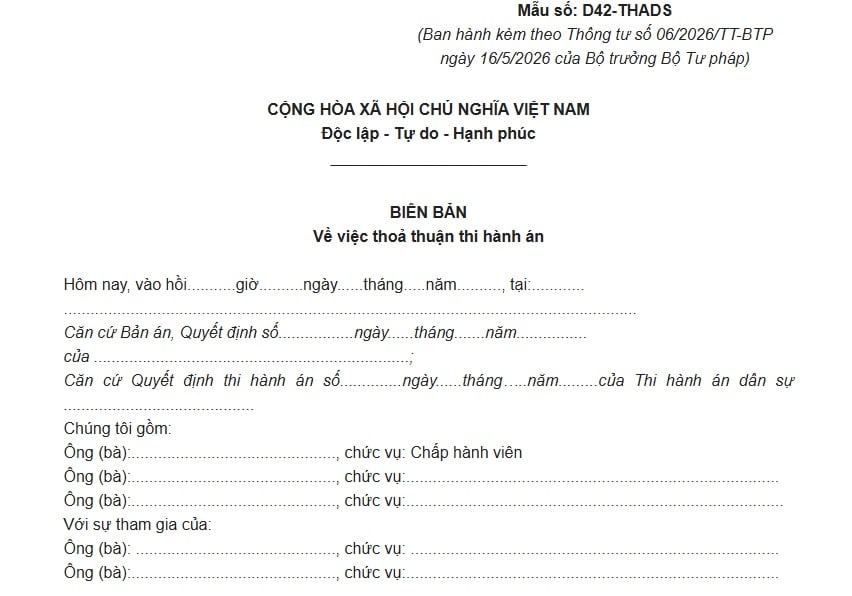 Mẫu D42-THADS Biên bản thỏa thuận thi hành án dân sự theo Thông tư 06 thế nào?