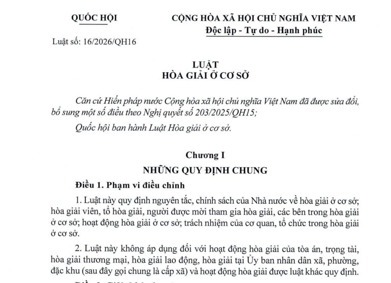 Luật Hòa giải ở cơ sở năm 2026 (Luật số 16/2026/QH16) có nội dung gì?