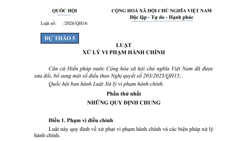 Dự thảo Luật Xử lý vi phạm hành chính năm 2026 (dự thảo 5) có nội dung gì?