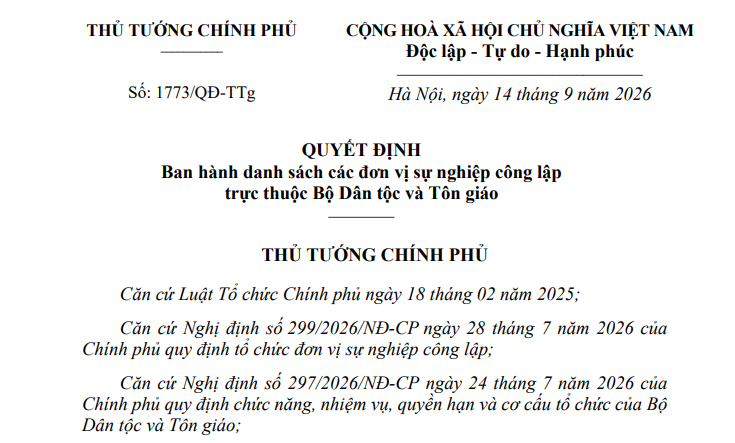 Danh sách các đơn vị sự nghiệp công lập trực thuộc Bộ Dân tộc và Tôn giáo
