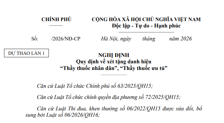 Dự thảo Nghị định xét tặng danh hiệu Thầy thuốc nhân dân, Thầy thuốc ưu tú ra sao?