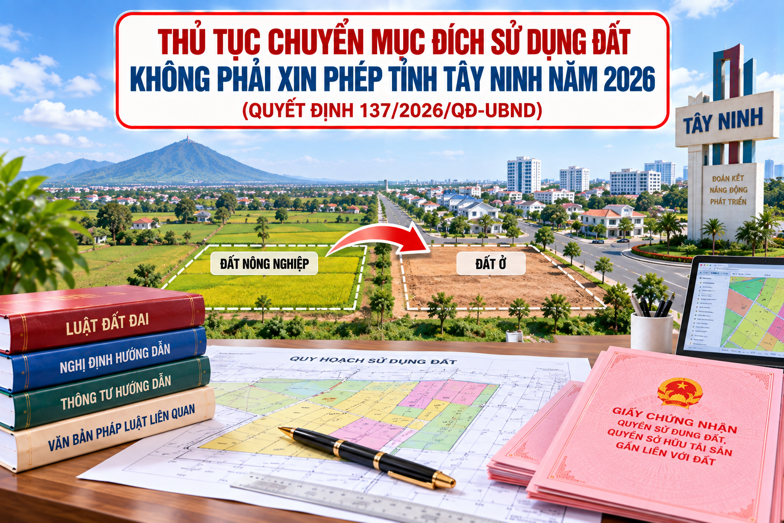 Thủ tục chuyển mục đích sử dụng đất không phải xin phép tỉnh Tây Ninh năm 2026 ra sao?