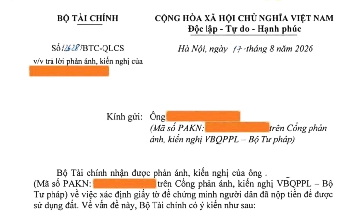Công văn 12628/BTC-QLCS hướng dẫn xác định giấy tờ chứng minh đã nộp tiền sử dụng đất