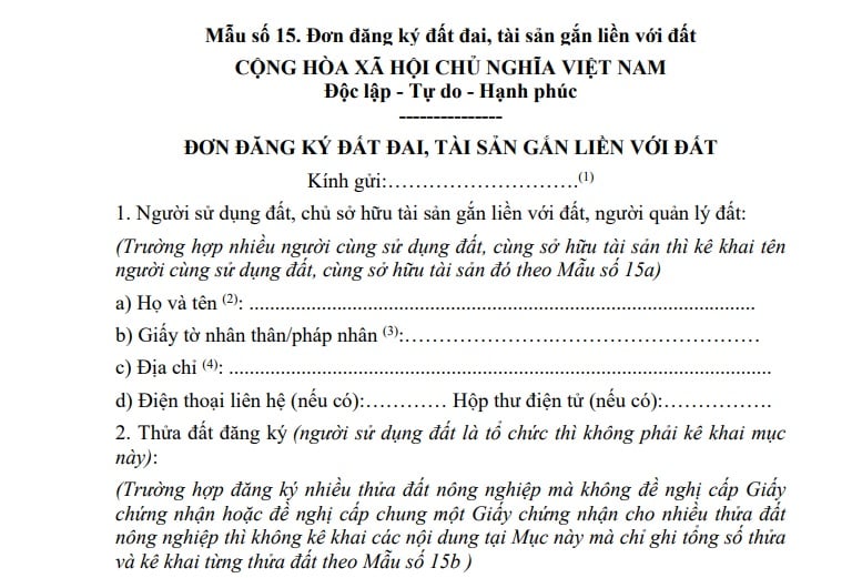 Mẫu đơn đăng ký đất đai, tài sản gắn liền với đất tỉnh Tây Ninh năm 2026 ra sao?