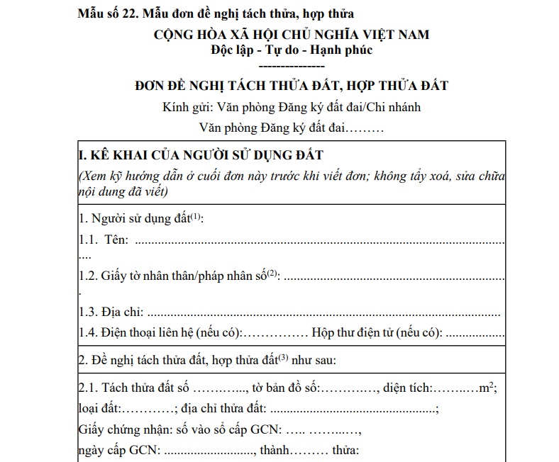 Mẫu đơn đề nghị tách thửa đất, hợp thửa đất tỉnh Tây Ninh năm 2026 thế nào?
